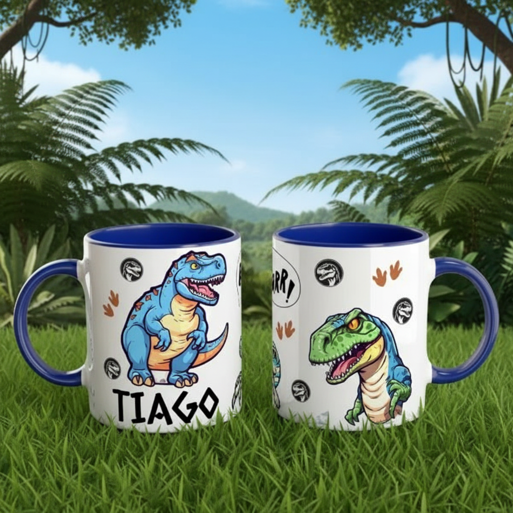 Mug dinosaure personnalisé avec prénom.