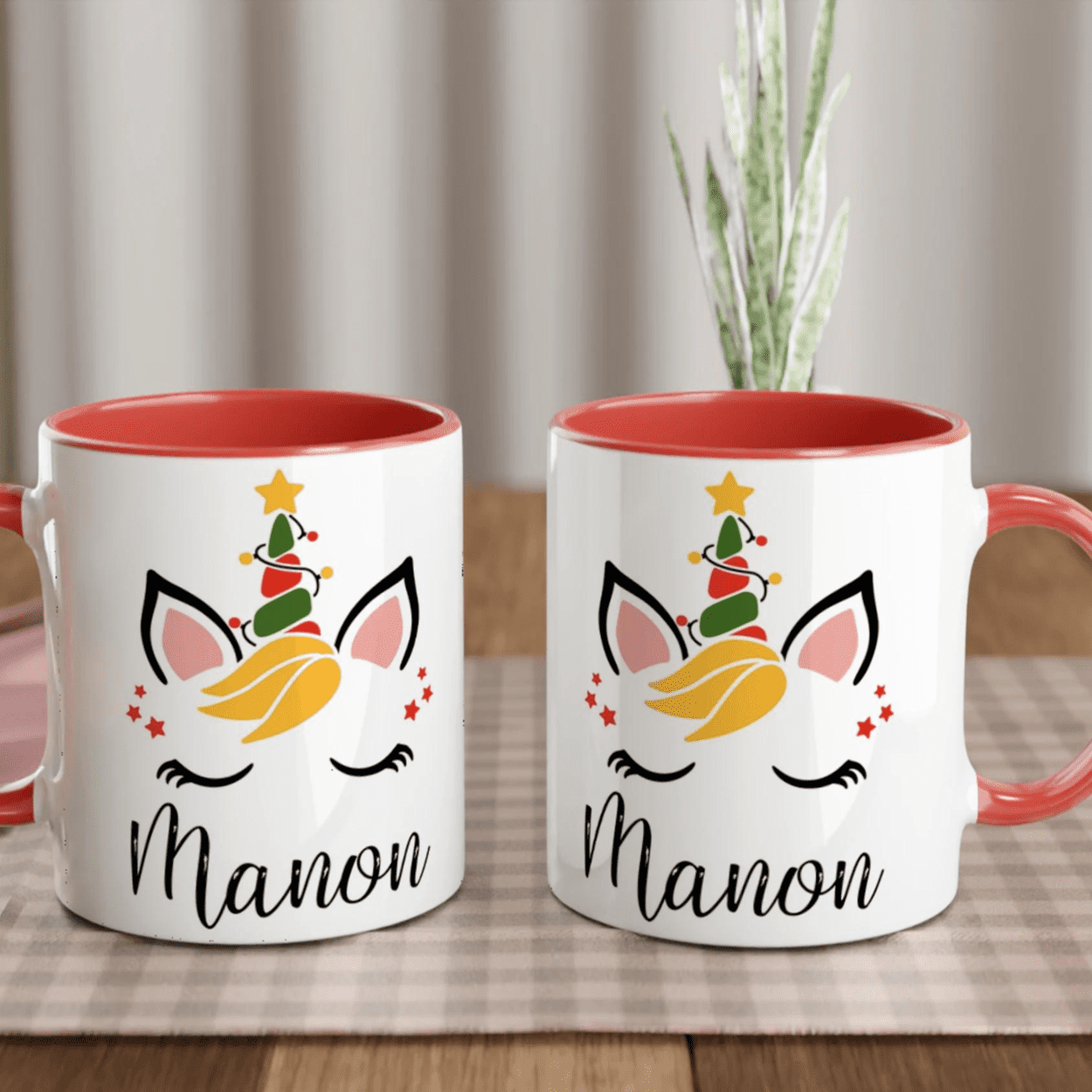 Mug de Noël personnalisé licorne avec prénom