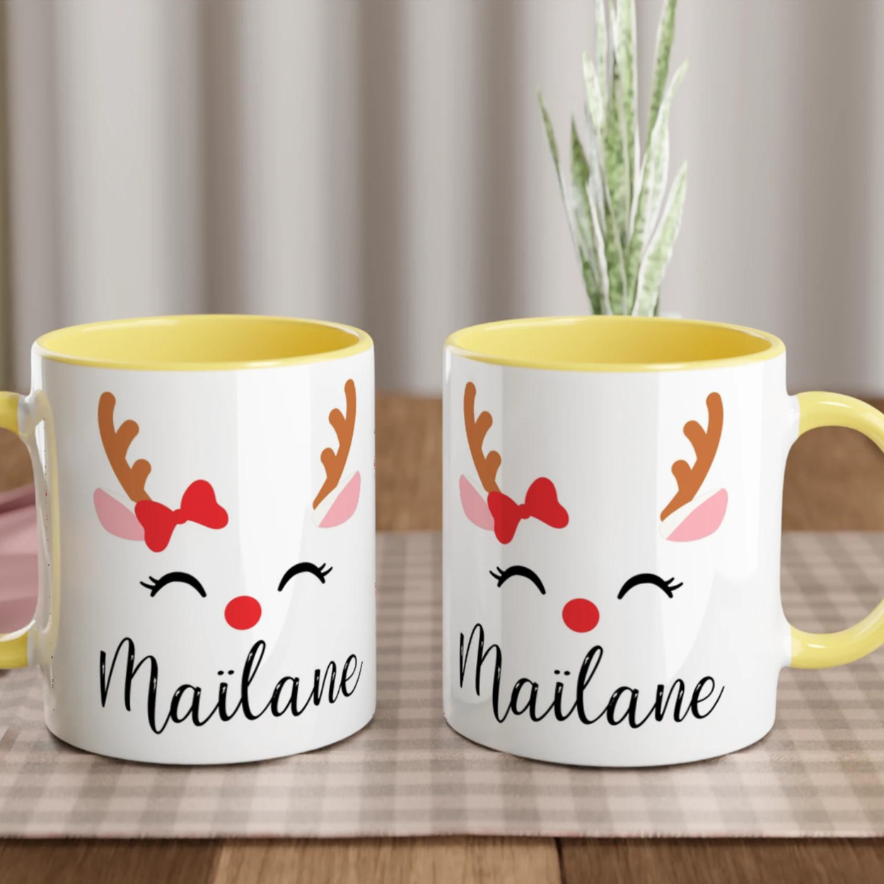 Mug de Noël Personnalisé Renne avec Prénom – Cadeau Festif Unique