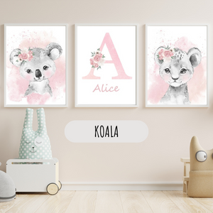 Affiche Animaux Roses Personnalisée - Déco Chambre Bébé Fille