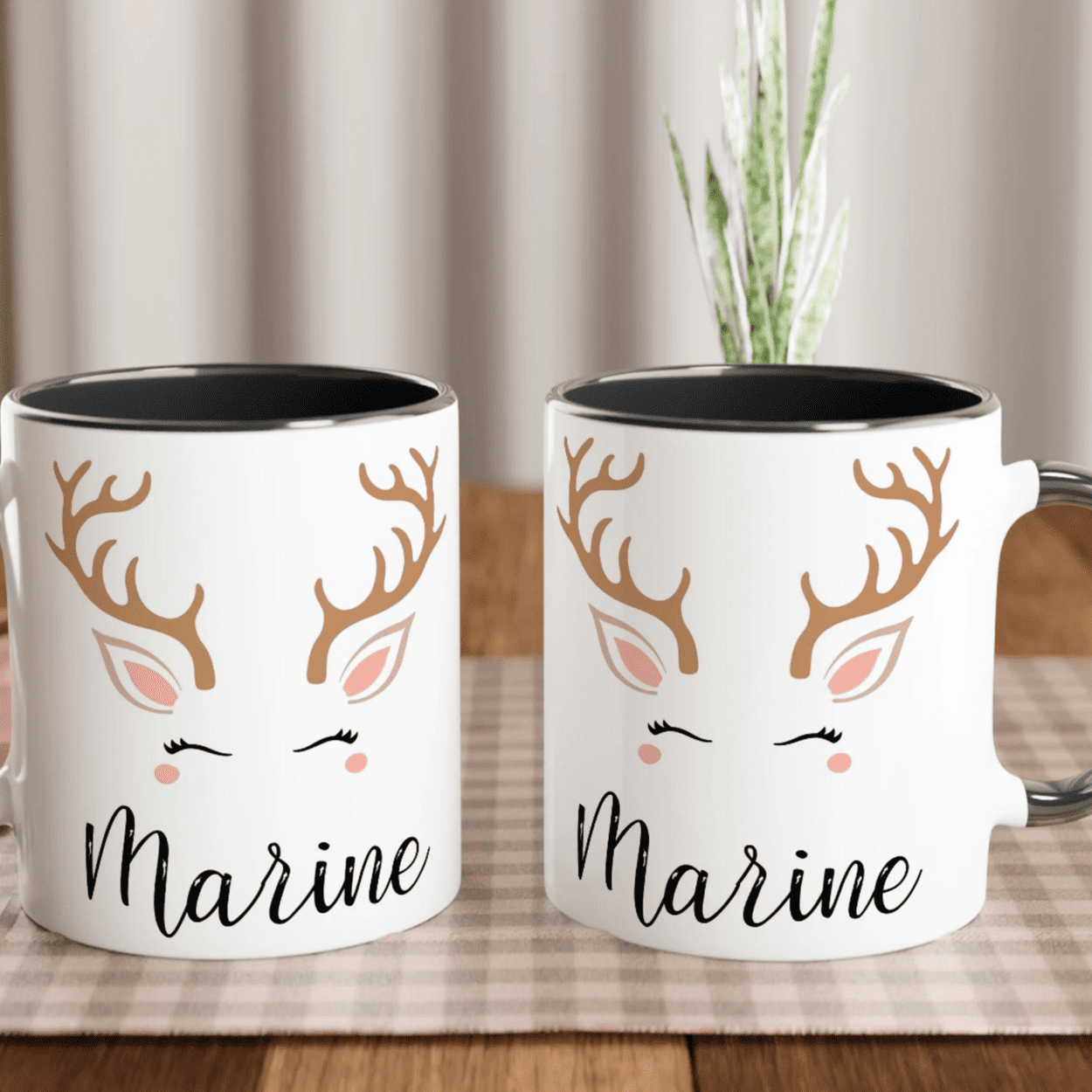 Mug de Noël Personnalisé Renne Élégant avec Prénom – Cadeau Unique