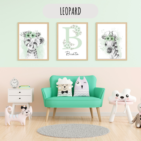 Affiche Vert Sauge - Lot d'Affiche Animaux de la Jungle Personnalisée