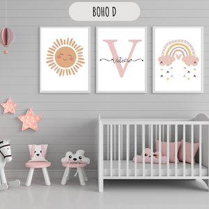 Affiches Personnalisées Boho Chic – Lot de 3 pour Chambre d'Enfant