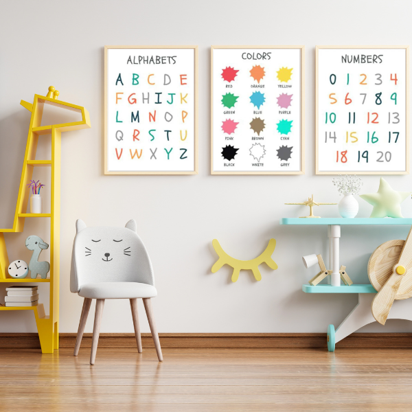 Affiches éducatives en anglais pour chambre d’enfant