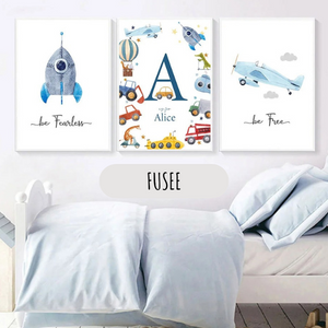 Affiches enfant personnalisées Fusée et Alphabet