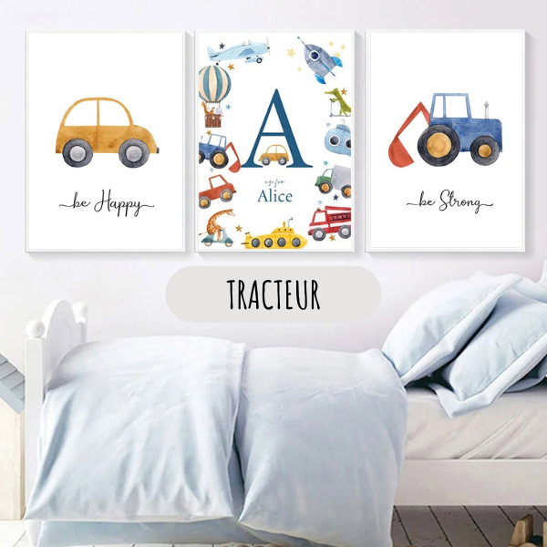 Affiches enfant personnalisées Fusée et Alphabet