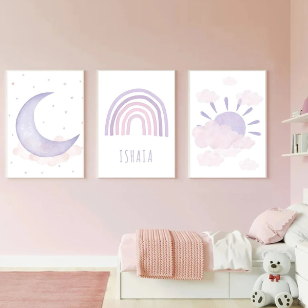 Déco murale personnalisée arc-en-ciel pour chambre enfant