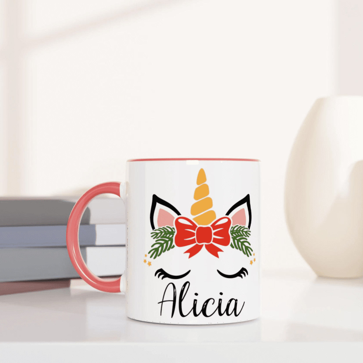 Mug Licorne de Noël personnalisé