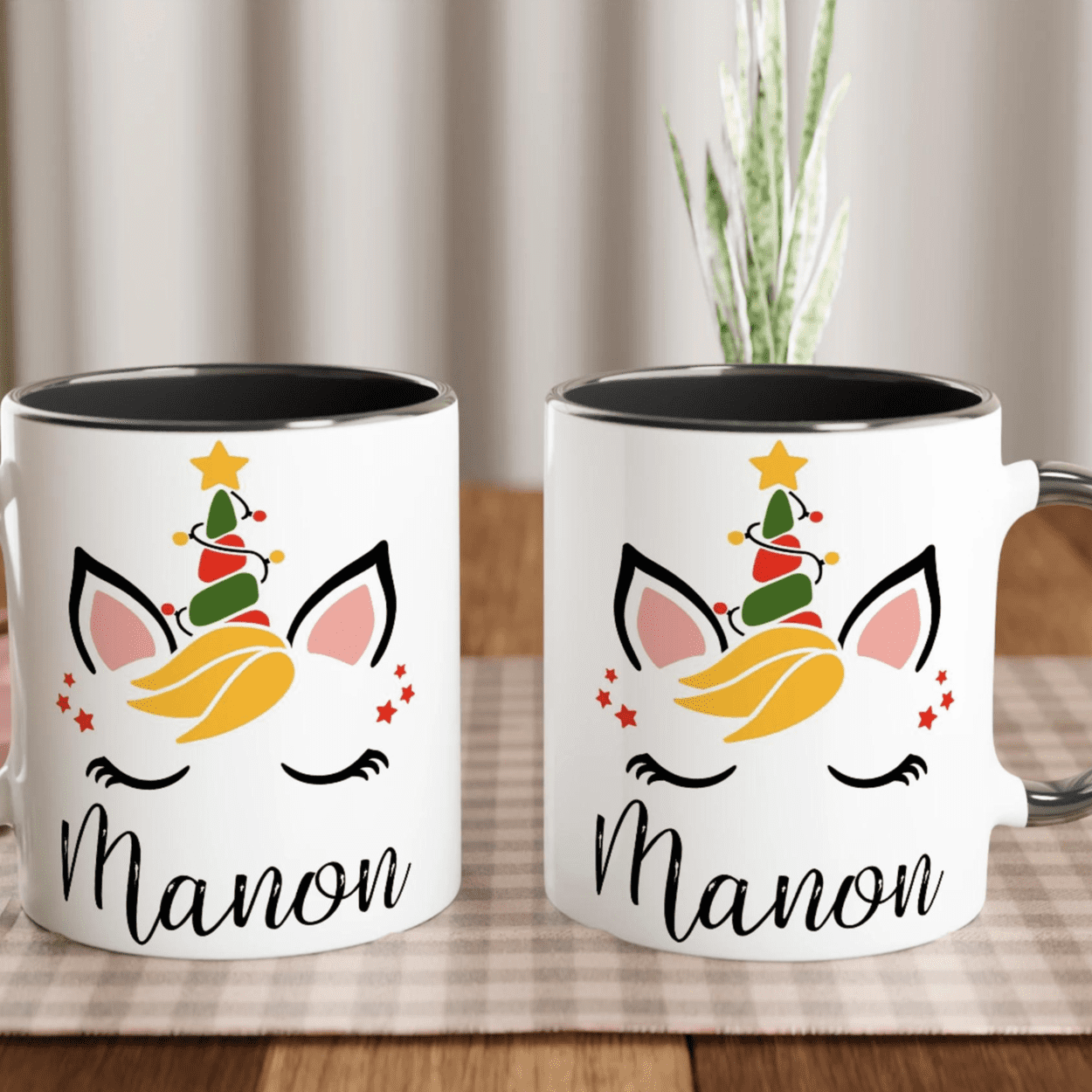 Mug de Noël personnalisé licorne avec prénom