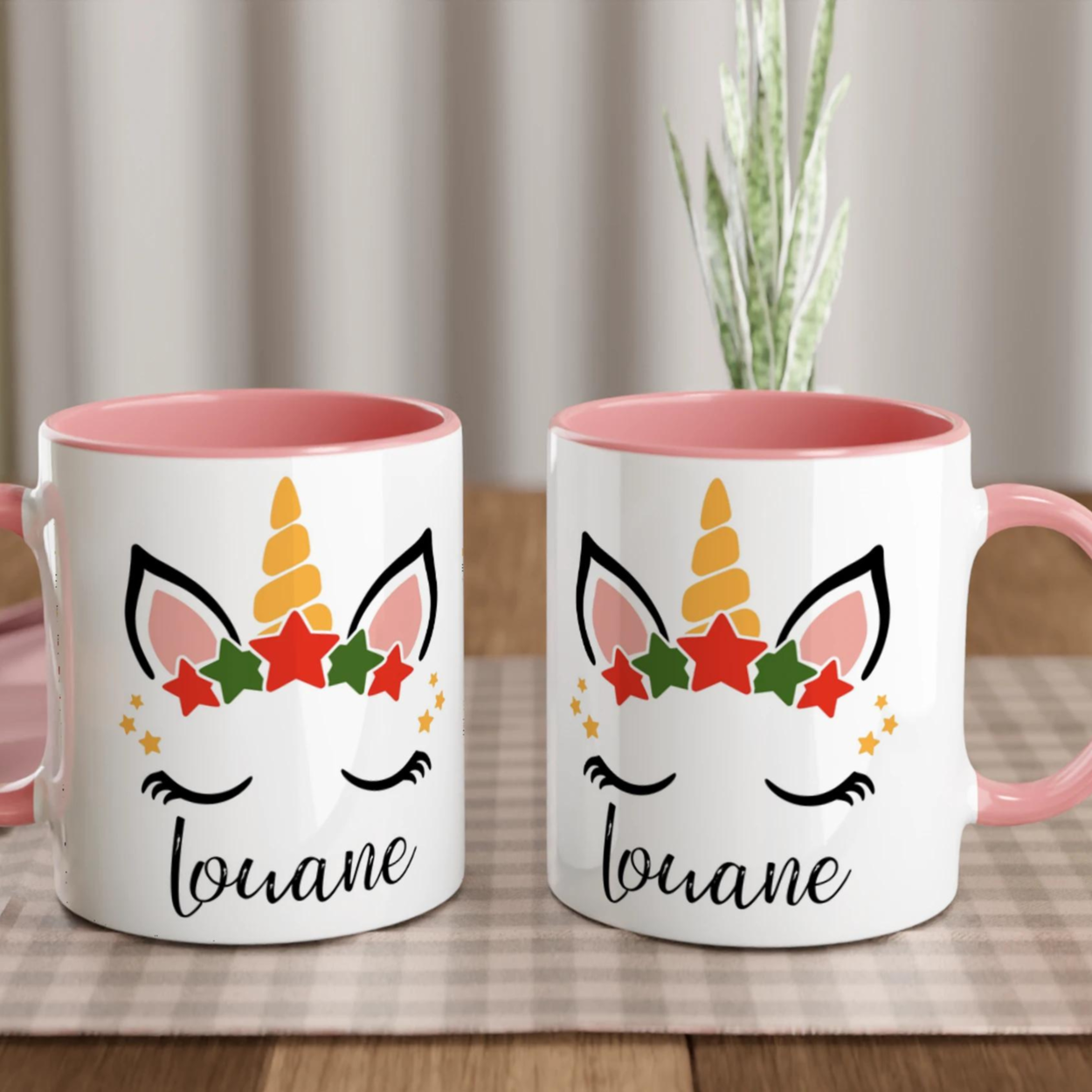 Mug licorne de Noël personnalisé - Cadeau magique avec prénom