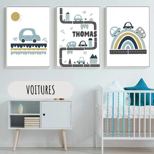 Affiches personnalisées pour chambre d'enfant - Thème Voitures