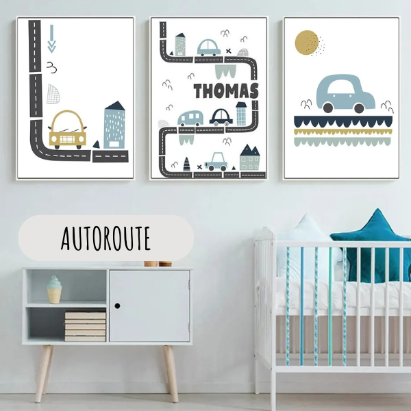 Affiches personnalisées pour chambre d'enfant - Thème Voitures