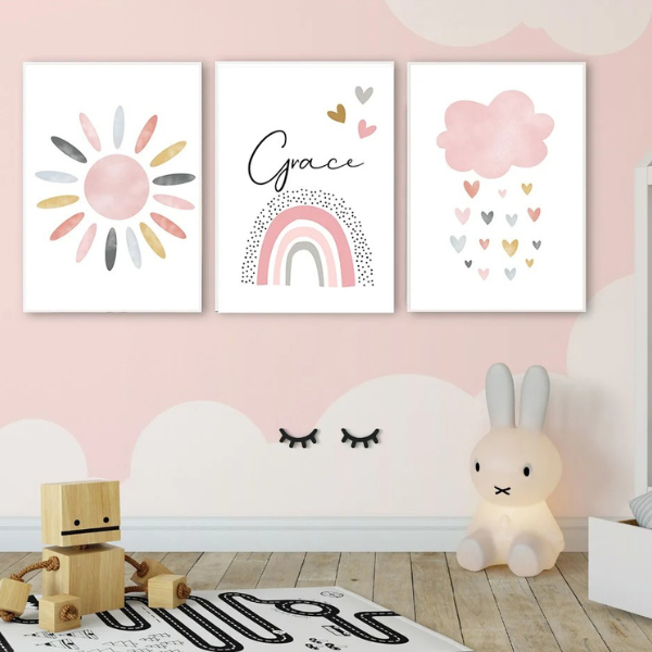 Affiches personnalisées arc-en-ciel pour chambre bébé