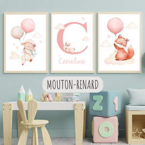 Affiches chambre bébé avec animaux à personnaliser