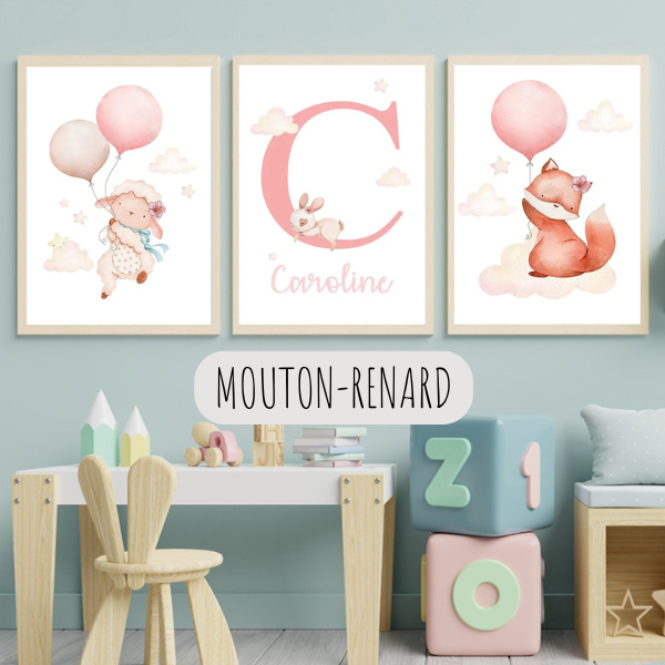 Affiches chambre bébé avec animaux à personnaliser