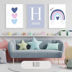 Affiches Fille Arc-en-Ciel et Initiale – Déco Chambre Bébé