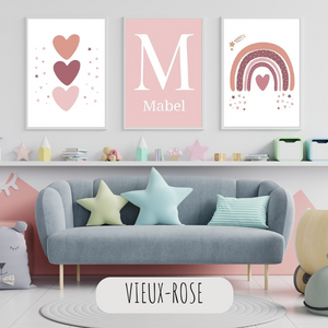 Affiches Fille Arc-en-Ciel et Initiale – Déco Chambre Bébé