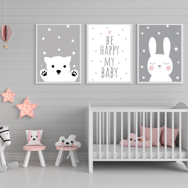 Affiches Décoratives pour Chambre Bébé Déco Roses et Grises
