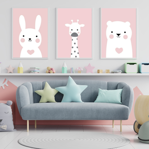 Affiches Décoratives pour Chambre Bébé Déco Roses et Grises