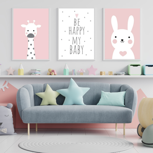 Affiches Décoratives pour Chambre Bébé Déco Roses et Grises