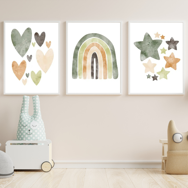 Affiches Vert Sauge Boho chic - Décoration Chambre Bébé et Enfant