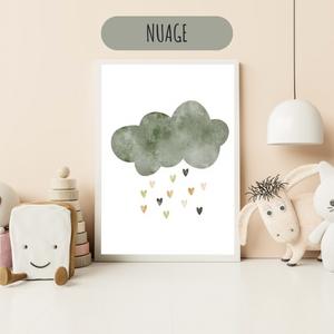 Affiches Vert Sauge Boho chic - Décoration Chambre Bébé et Enfant