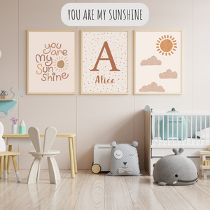 Affiche boho soleil et arc-en-ciel personnalisée – Déco chambre enfant