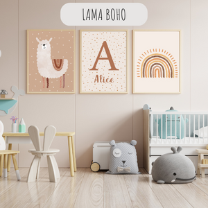 Affiche boho soleil et arc-en-ciel personnalisée – Déco chambre enfant