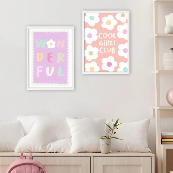 Affiches murales enfant rétro personnalisables pour déco chambre fille