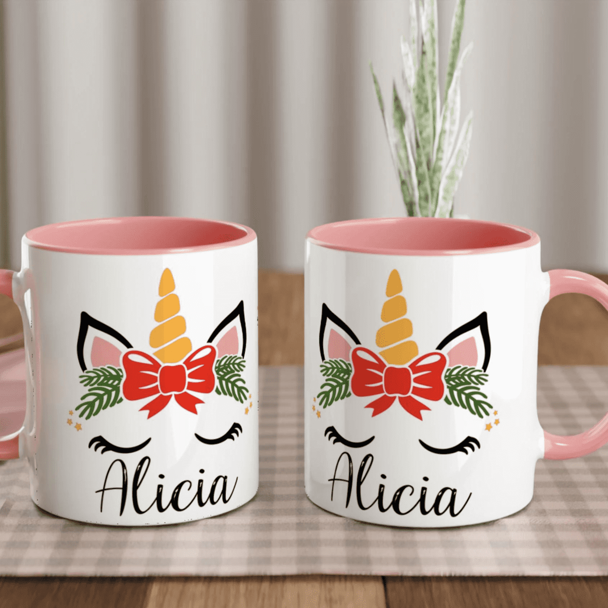 Mug Licorne de Noël personnalisé