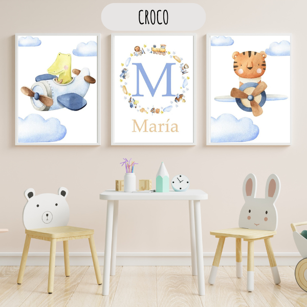 Affiches garçon Animaux & avions pour déco chambre