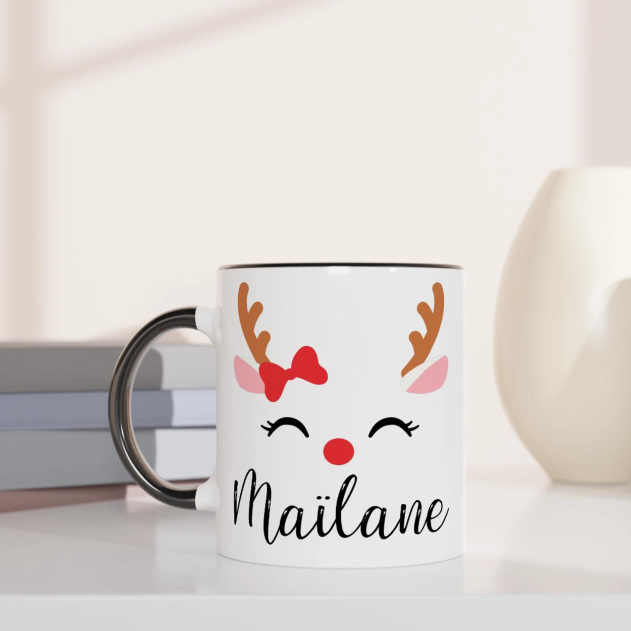 Mug de Noël Personnalisé Renne avec Prénom – Cadeau Festif Unique