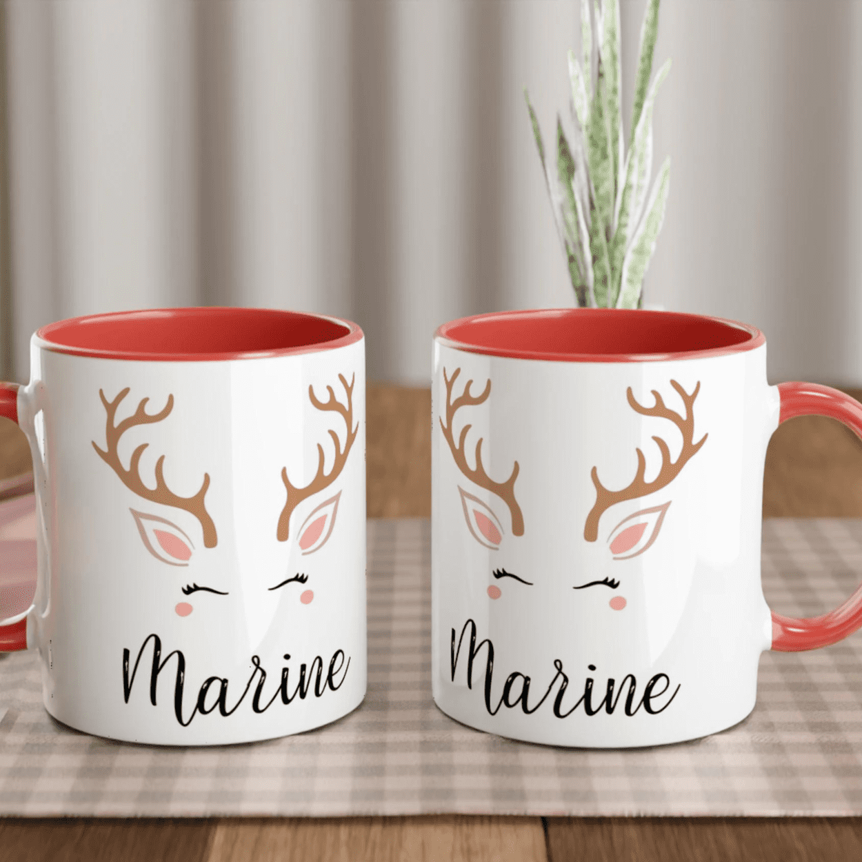 Mug de Noël Personnalisé Renne Élégant avec Prénom – Cadeau Unique