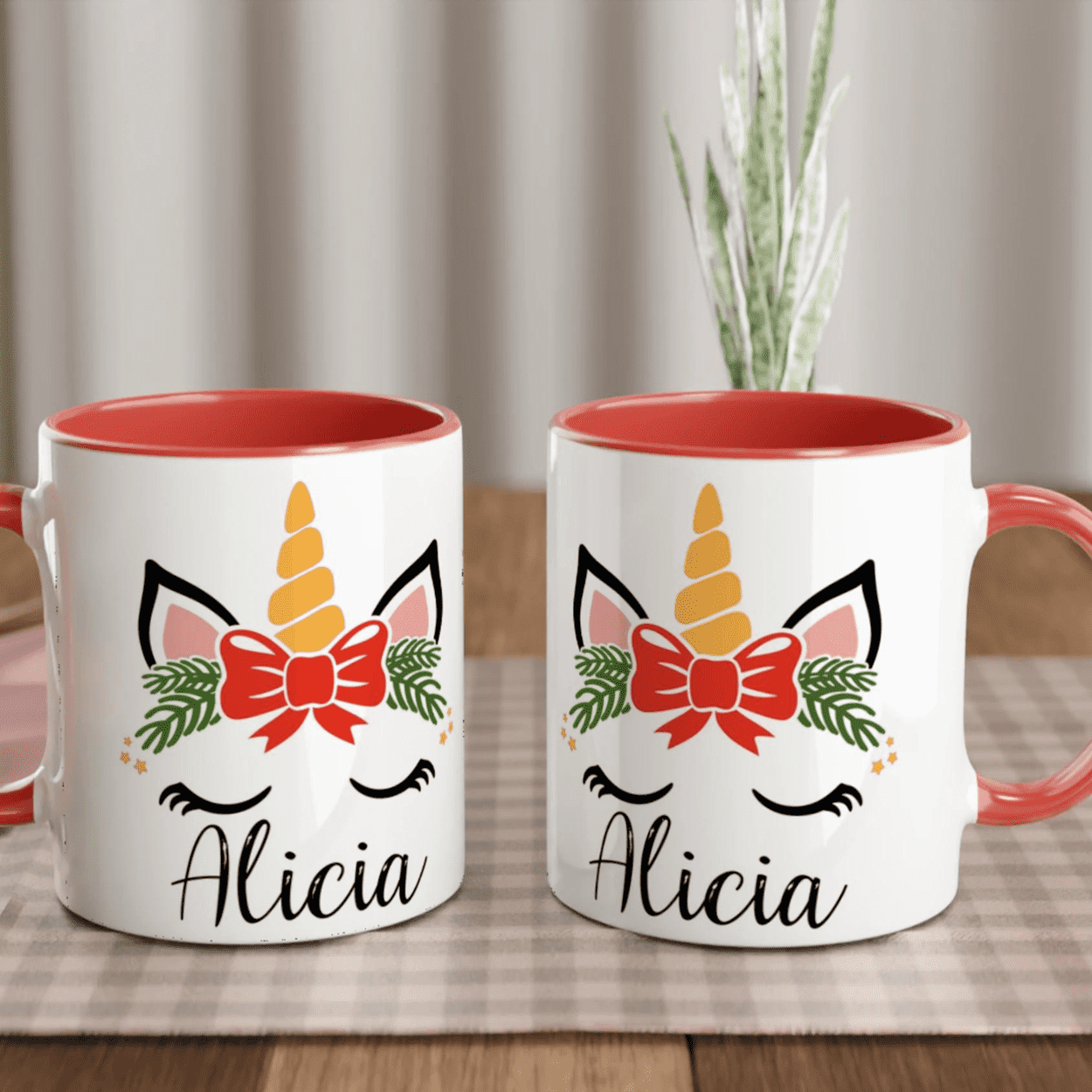 Mug Licorne de Noël personnalisé