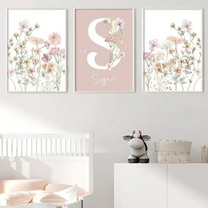 Affiche prénom personnalisée fleurie pour chambre bébé fille