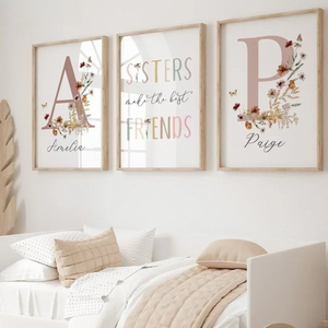 Affiches personnalisées pour sœurs avec fleurs