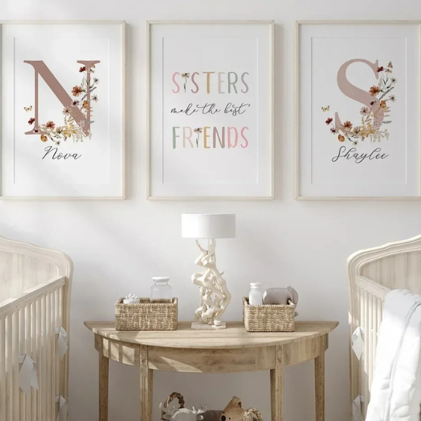 Affiches personnalisées pour sœurs avec fleurs