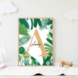 Affiche Jungle Personnalisée Prénom & Initiale – Déco Tropicale Enfant