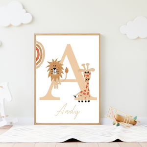 Affiche personnalisée Safari – Décoration murale initiale et prénom