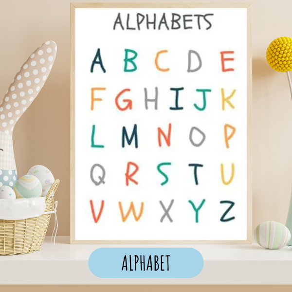 Affiche alphabet pour enfant avec lettres colorées et design ludique