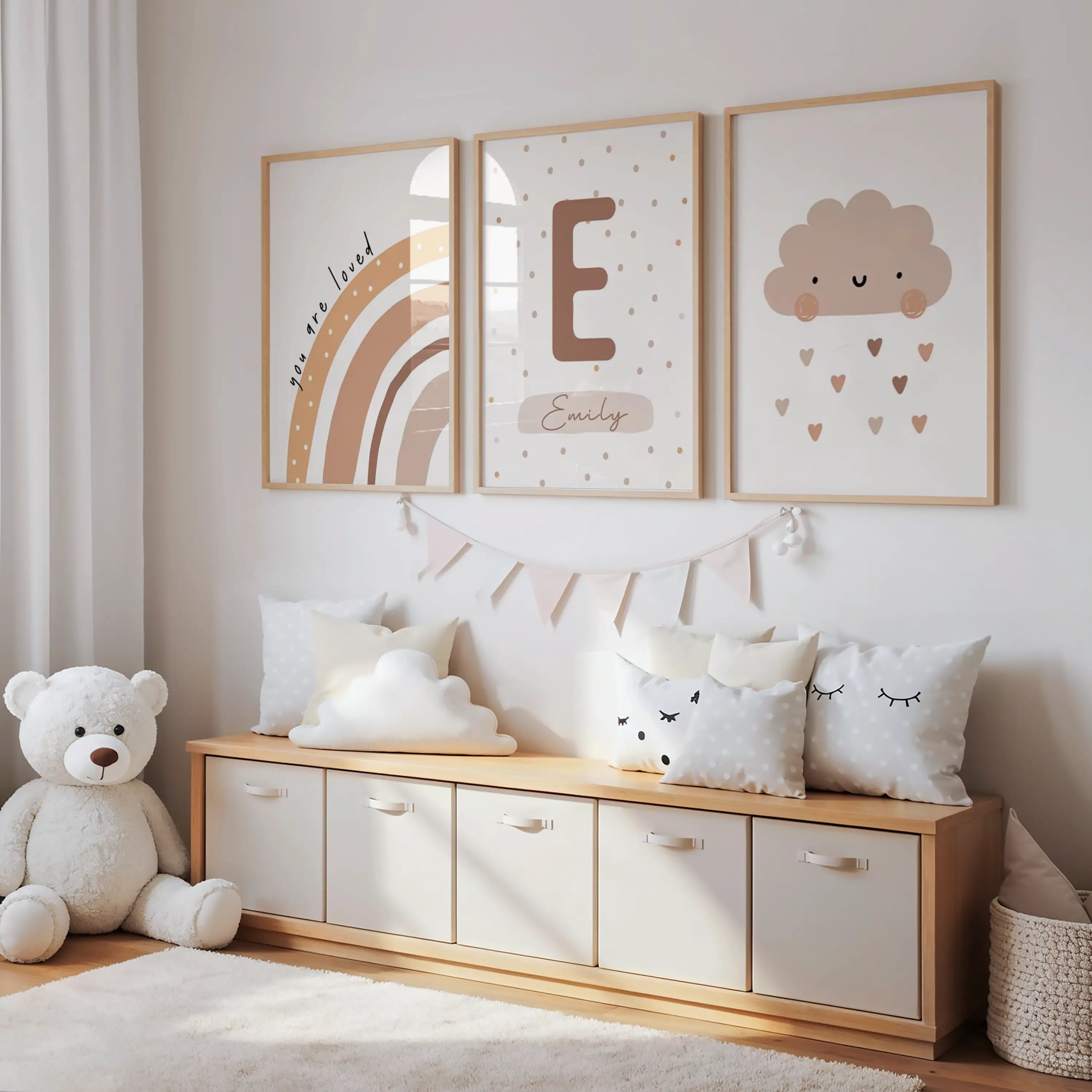 Affiche arc en ciel bohème terracotta avec message décoratif pour chambre bébé fille ou garçon, décoration murale douce sur toile coton canvas