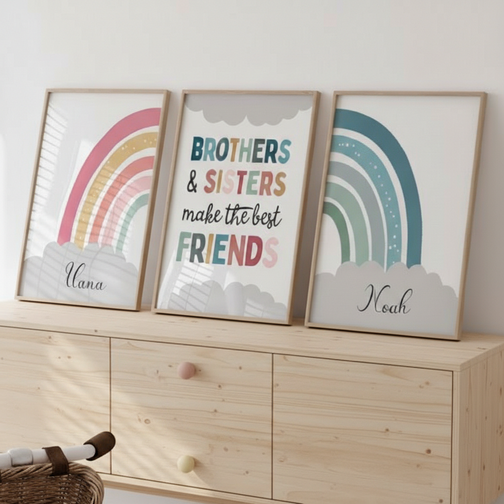 Affiche arc-en-ciel personnalisée prénom enfant en toile coton