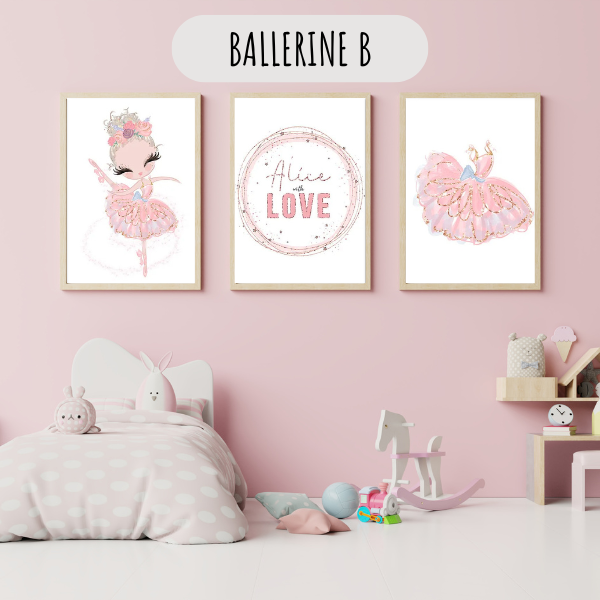Lot de 3 affiches murales thème danse classique, parfait pour chambre de petite fille.