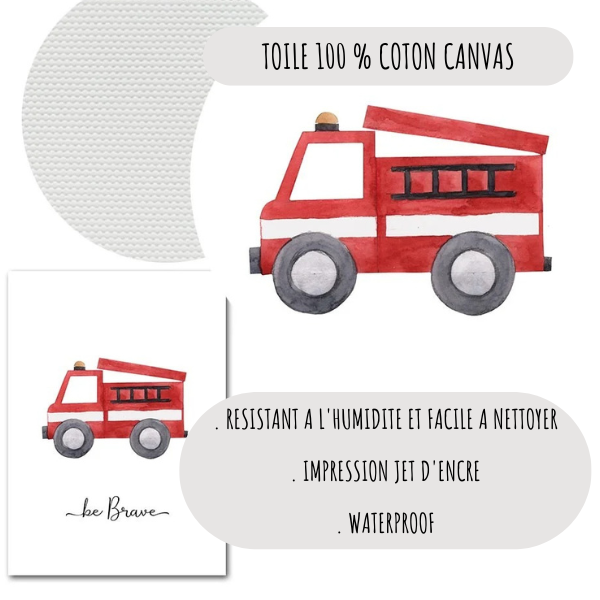 Affiche enfant camion de pompier illustré en aquarelle pour décoration de chambre