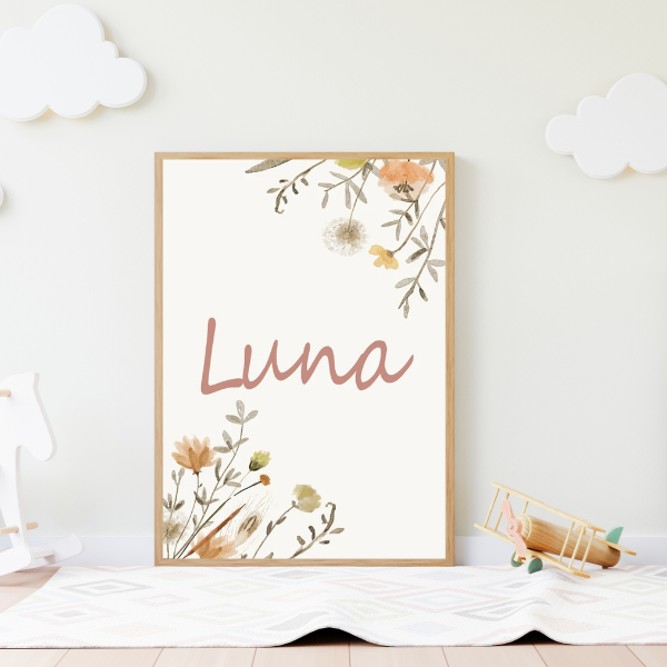 Affiche murale florale aux tons doux pour créer une décoration de chambre d’enfant apaisante et élégante