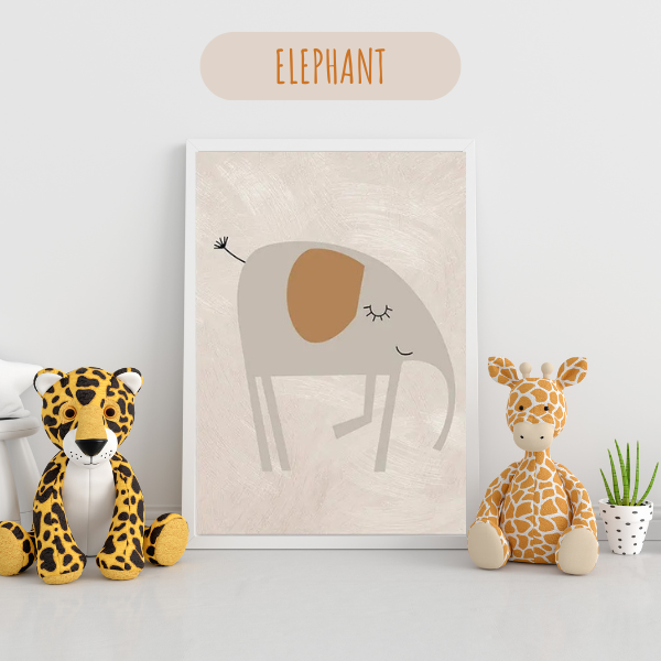 Affiche éléphant style safari pour chambre enfant, illustration apaisante imprimée sur coton canvas