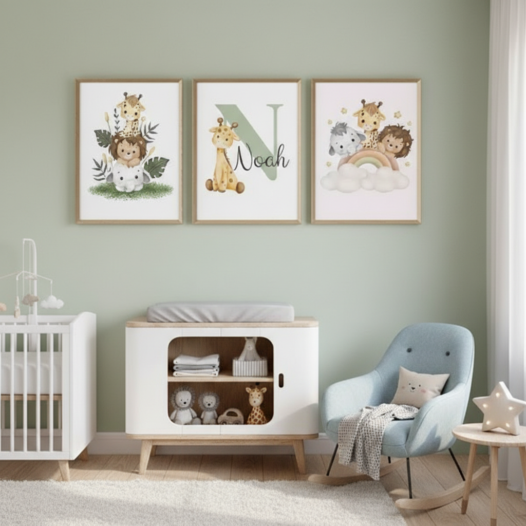 Affiche enfant personnalisée thème safari pour chambre bébé