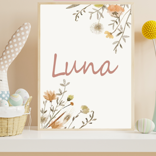 Affiche décorative florale au style boho chic avec motifs naturels pour décoration de chambre d’enfant