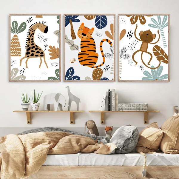 Affiche girafe dans un décor nature, parfaite pour une déco chambre enfant sur le thème safari