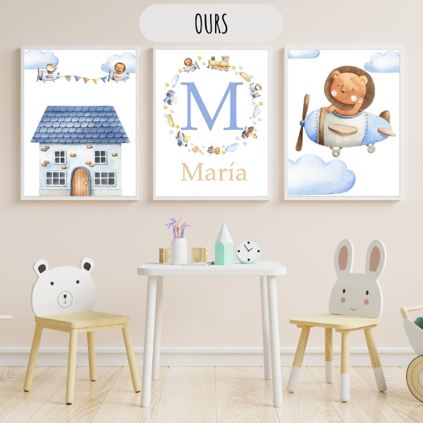 Poster enfant illustrant un immeuble coloré, décoration murale éducative et chaleureuse